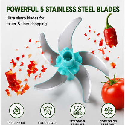 5-Blade Manual Pull String Vegetable Chopper – 450ml Multipurpose Food & Vegetable Cutter