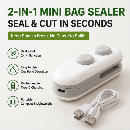 2-in-1 Mini Bag Sealer & Cutter | Portable USB Rechargeable Food Sealing Machine