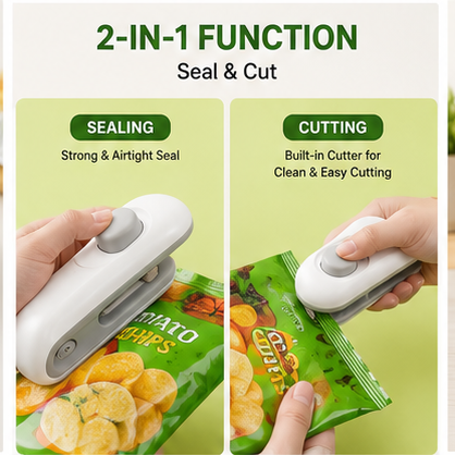 2-in-1 Mini Bag Sealer & Cutter | Portable USB Rechargeable Food Sealing Machine