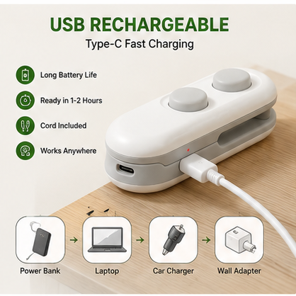 2-in-1 Mini Bag Sealer & Cutter | Portable USB Rechargeable Food Sealing Machine