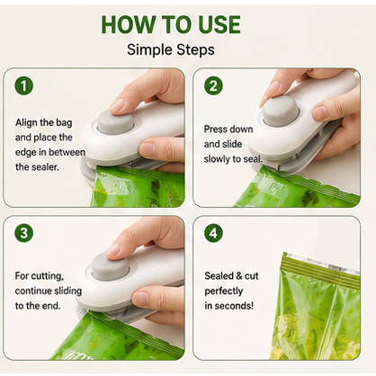 2-in-1 Mini Bag Sealer & Cutter | Portable USB Rechargeable Food Sealing Machine
