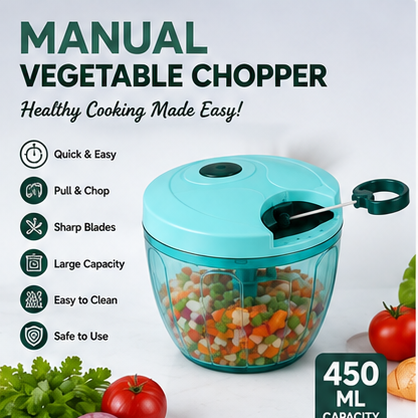 5-Blade Manual Pull String Vegetable Chopper – 450ml Multipurpose Food & Vegetable Cutter