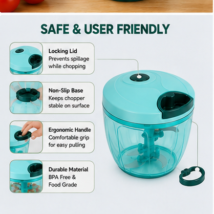5-Blade Manual Pull String Vegetable Chopper – 450ml Multipurpose Food & Vegetable Cutter
