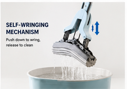 Premium Self-Wringing Butterfly Sponge Mop | Hands-Free Floor Cleaning