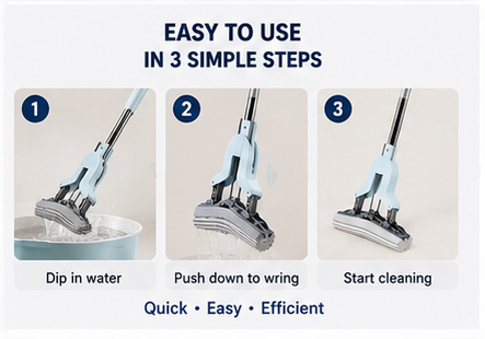 Premium Self-Wringing Butterfly Sponge Mop | Hands-Free Floor Cleaning